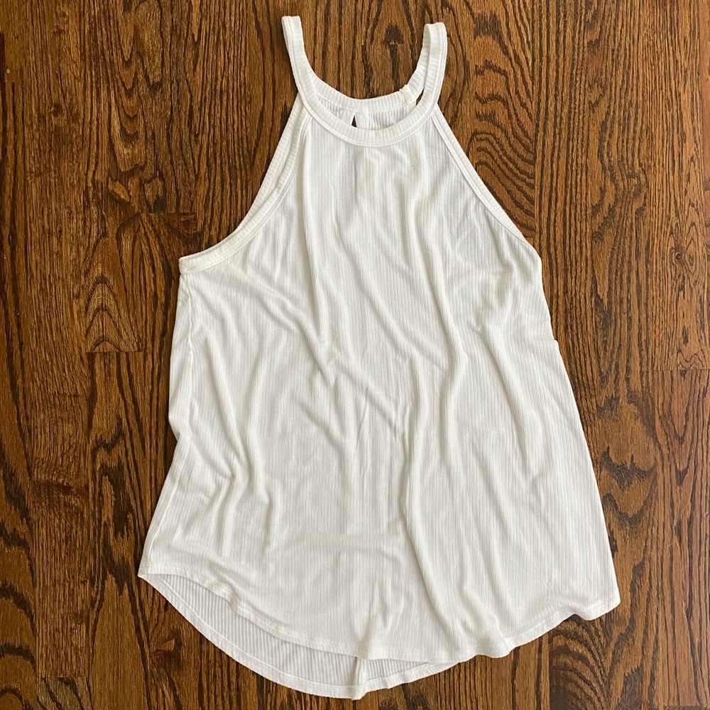 Women’s ribbed high-neck cream tank top
